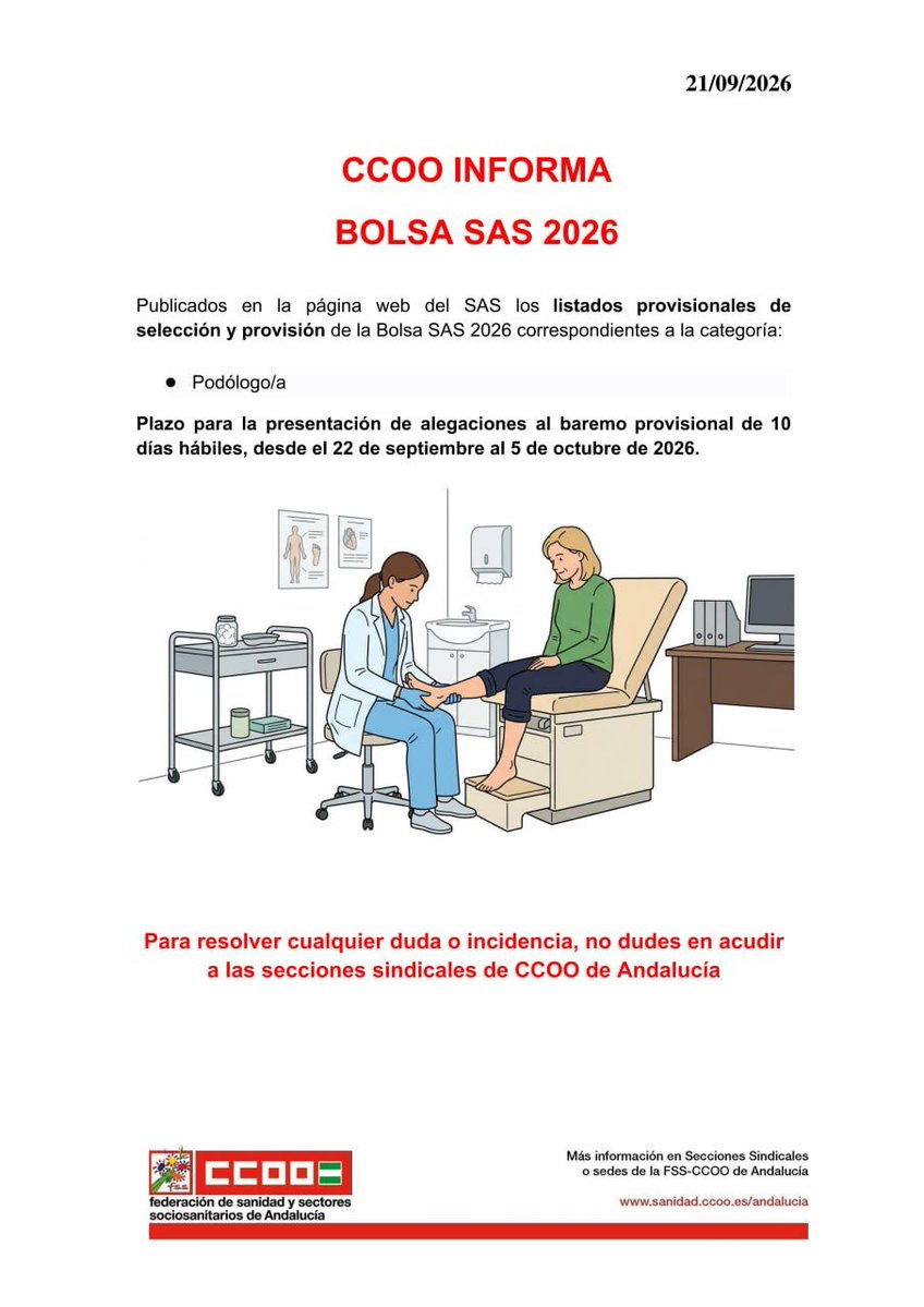 ccoohucs's tweet photo. ➡️💻 Se han publicado listados provisionales de Bolsa SAS de la categoría Podólogo/a

Consulta la información desde nuestra web: 
https://t.co/HYw8kDw7kI https://t.co/O8b1jvIQlw
