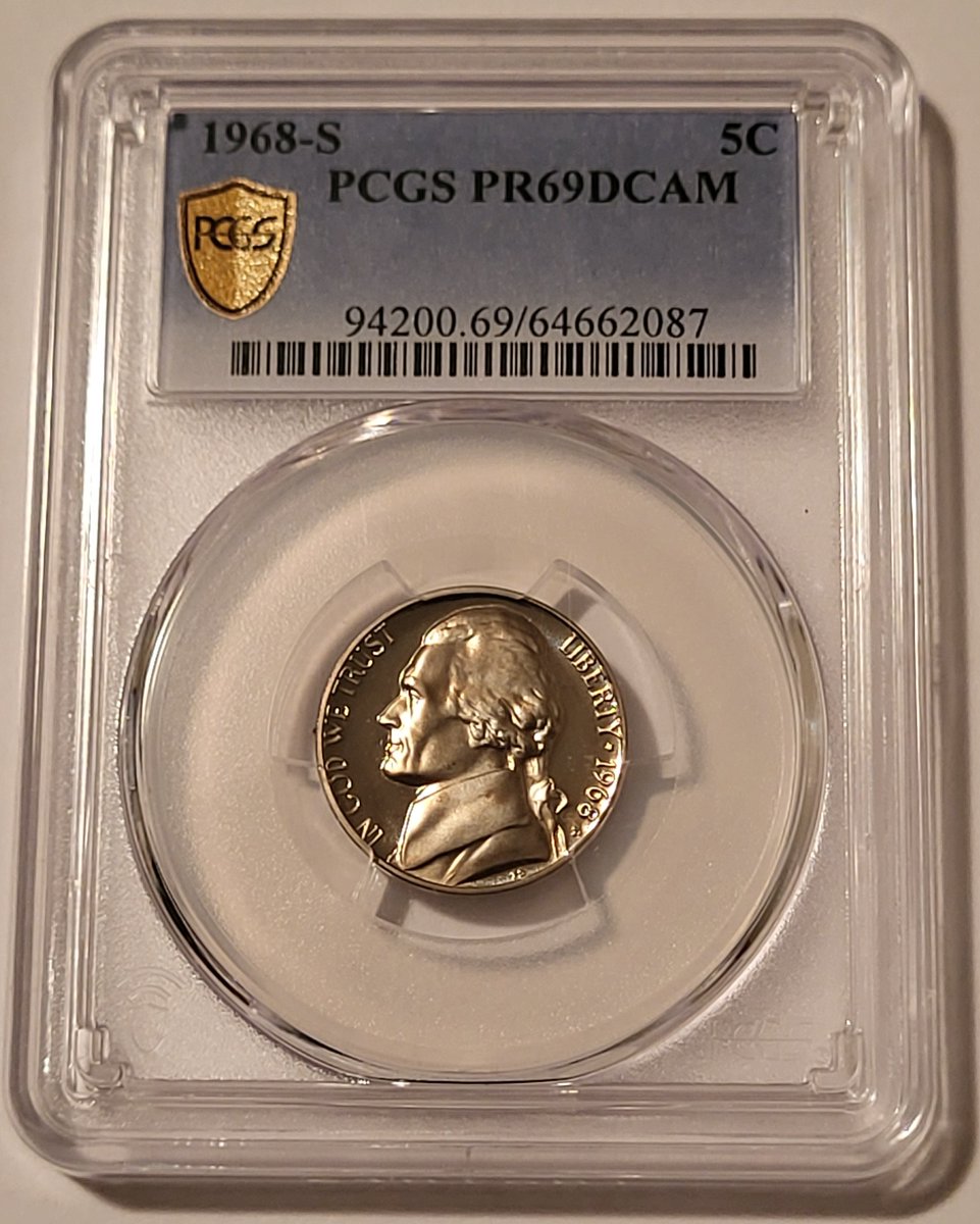 TNumismatics's tweet photo. **Coin of the Day**
1968 S Jefferson Nickel Proof PR69 DCAM PCGS GSH
Always FREE Domestic Shipping! https://t.co/UyMDYwsRr6
#coins #coincollecting #PCGS #pcgscoins #pcgscoin #gradedcoins #certifiedcoins #nickels #jeffersonnickel #proofcoins https://t.co/PzAJTgaVqe