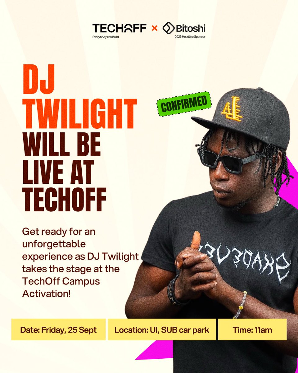 techoffhack's tweet photo. What’s a campus tour without the right soundtrack? 🎧🔥

Our DJ @twilight_music9 is pulling up to the TechOff Campus Tour, powered by Bitoshi Africa, and trust us, the vibes are covered.

Ibadan, bring your energy. We’ll bring the sound. 🚀

#TechOff2026 #EverybodyCanBuild #BuildWithTechOff