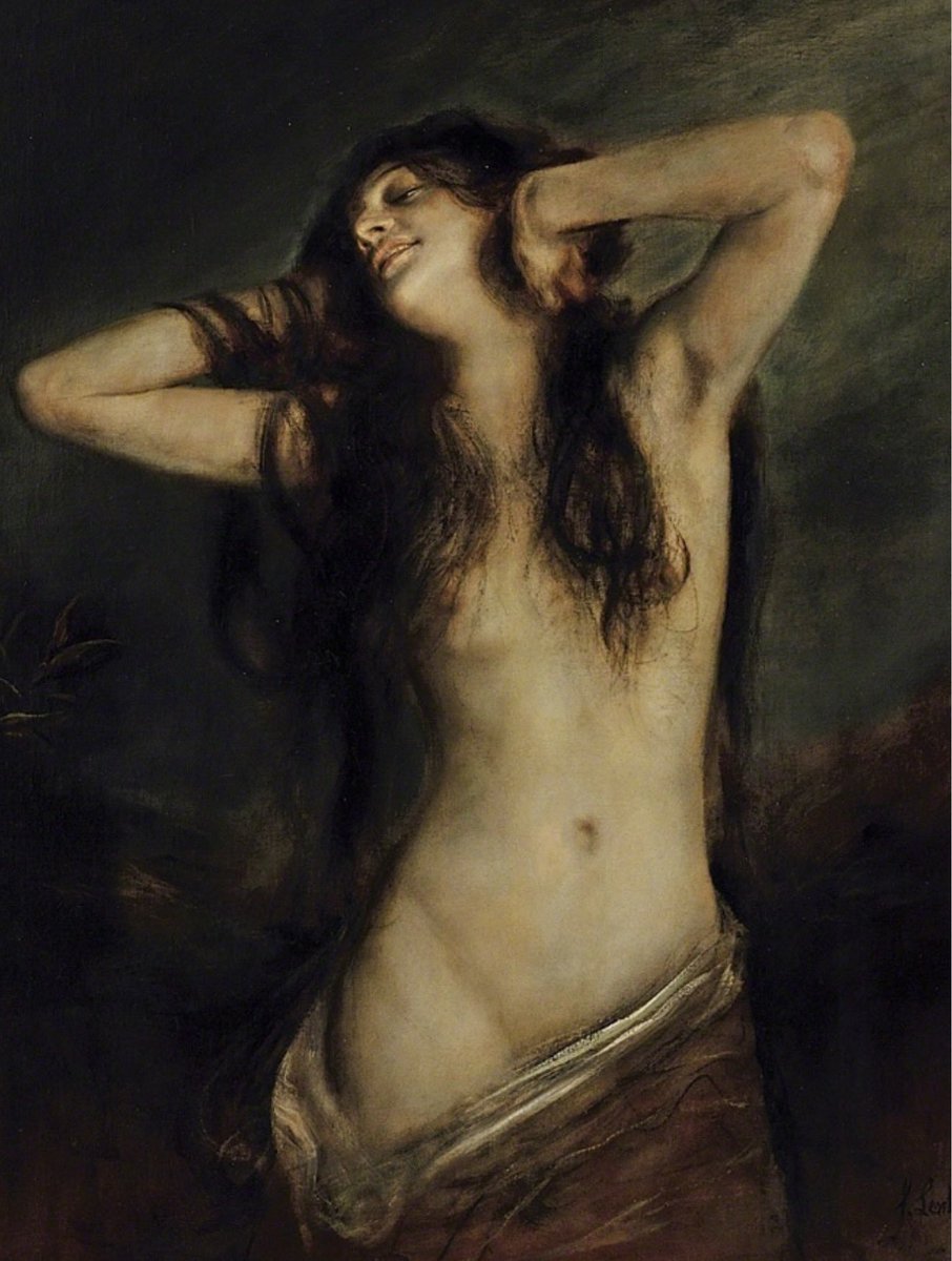 ArtorOtherThing's tweet photo. Voluptas ( in greek mythology the daughter of Eros and Psyche), Franz von Lenbach, 1897.

Lenbach spent his career as Germany's leading portrait painter, capturing Bismarck, popes, actresses, always people fully aware of being seen. This one breaks that pattern completely. Curators at the Frye Art Museum have noted that viewers often read Voluptas as private and self-absorbed, as if she doesn't know she's being watched at all, even though she's very much being painted, framed, and displayed.