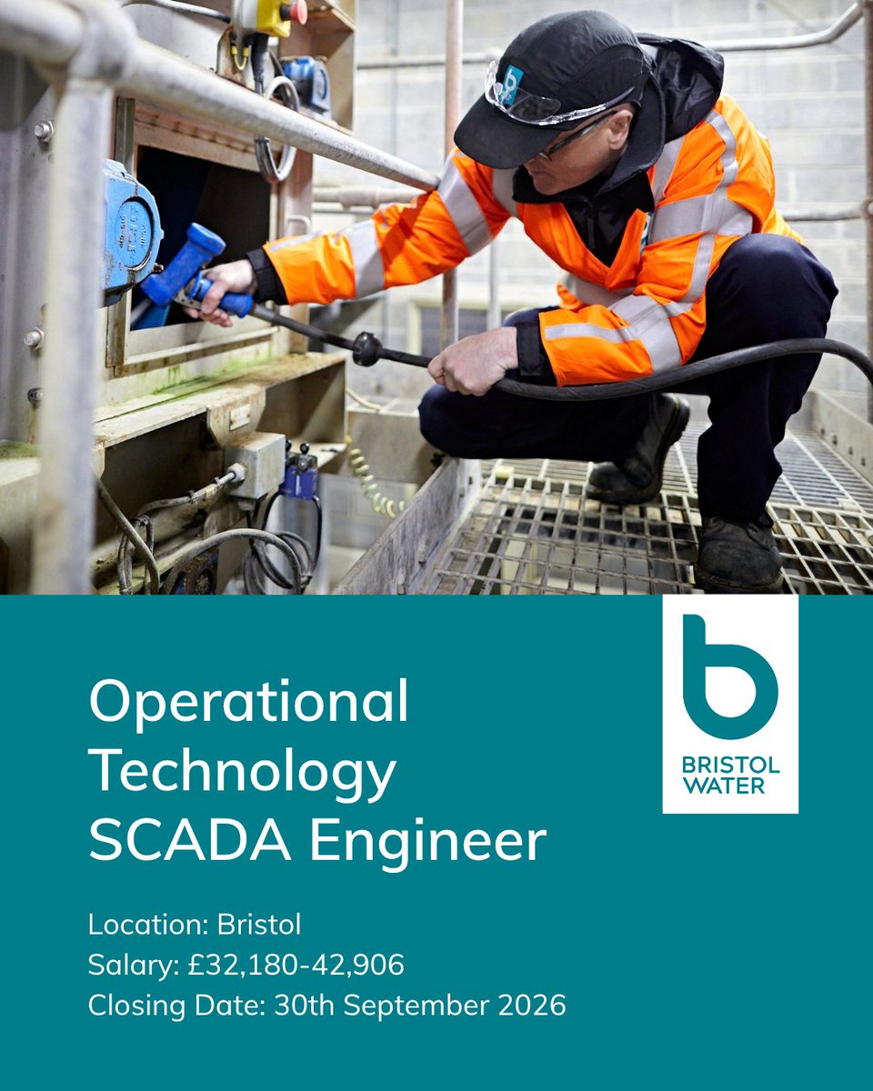 BristolWater's tweet photo. 💻 Looking for your next opportunity in Operational Technology?

We're looking for an experienced SCADA Engineer to help us support the safe, secure and efficient operation of critical water and wastewater services across our region. 💧

You'll work on system design, commissioning, fault diagnosis and optimisation, helping us keep our OT systems resilient, compliant and available when they're needed most.

If you're ready to use your expertise in a role that makes a real difference every day, we'd love to hear from you.

👉 Apply today: https://t.co/wBYYM9jdFq