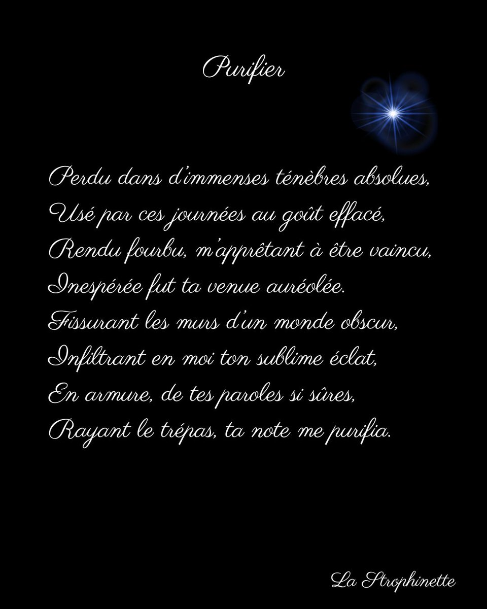 lastrophinette's tweet photo. #poésie #écriture #poème #texte #poésiefrançaise #poésiedujour #femme #woman #france #québec #belgique #suisse #inspiration #amour #sentiments #romantique #coeur #poésiex #purifier #éclat #lumière #note #musique #auréole #venue #plumecréative #âmepoétique #lastrophinette https://t.co/FPFNxWkvOb