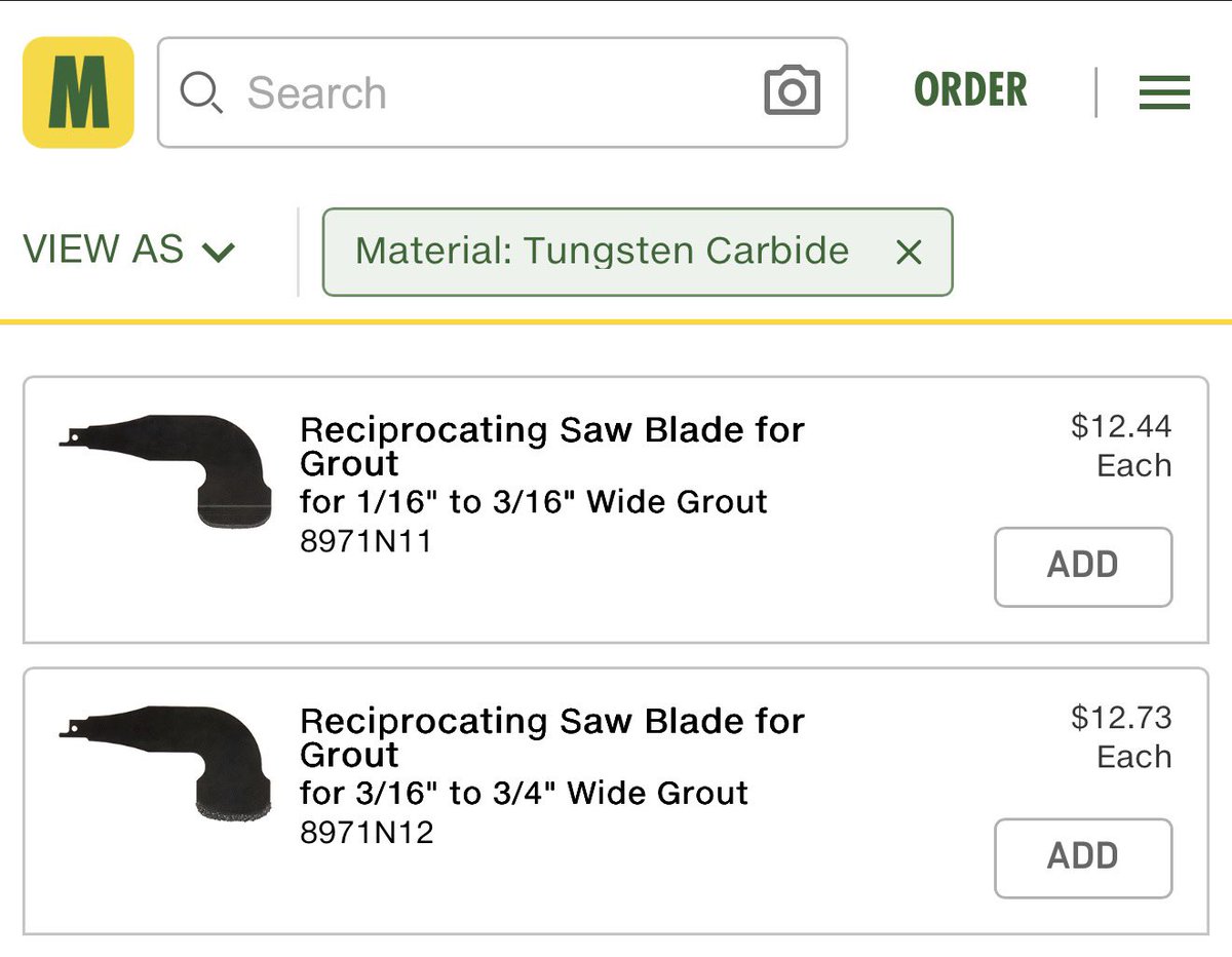terrapean's tweet photo. @McMasterDaily I have one of these brushes. They work great and won’t damage your grout. Polymerized grout is extremely tough. You need a tungsten carbide tipped blade to do any meaningful damage / removal. https://t.co/Fy7wRIFKY4