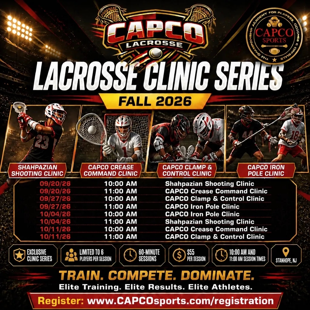 CAPCOsports's tweet photo. Master the Crease. Control the Game. Become the Wall. CAPCO Crease Command Clinic: high-level, position-specific training for goalies ages 8–18. Stanhope, NJ. #CAPCOSports #Lacrosse #GoalieTraining #CAPCOLacrosse https://t.co/X7ph5wVfQA