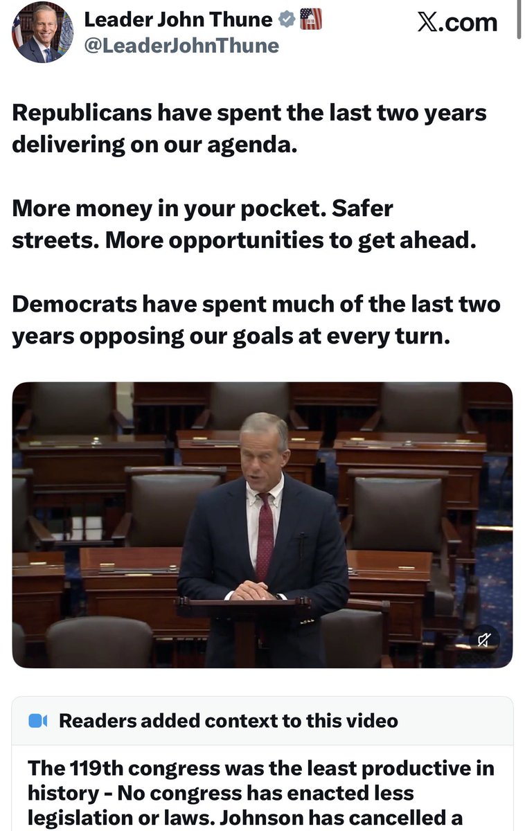ScottPresler's tweet photo. @LeaderJohnThune Did you see the Community Note on your post? 

Congratulations, Senate Majority Leader. https://t.co/gd1hIUIpln