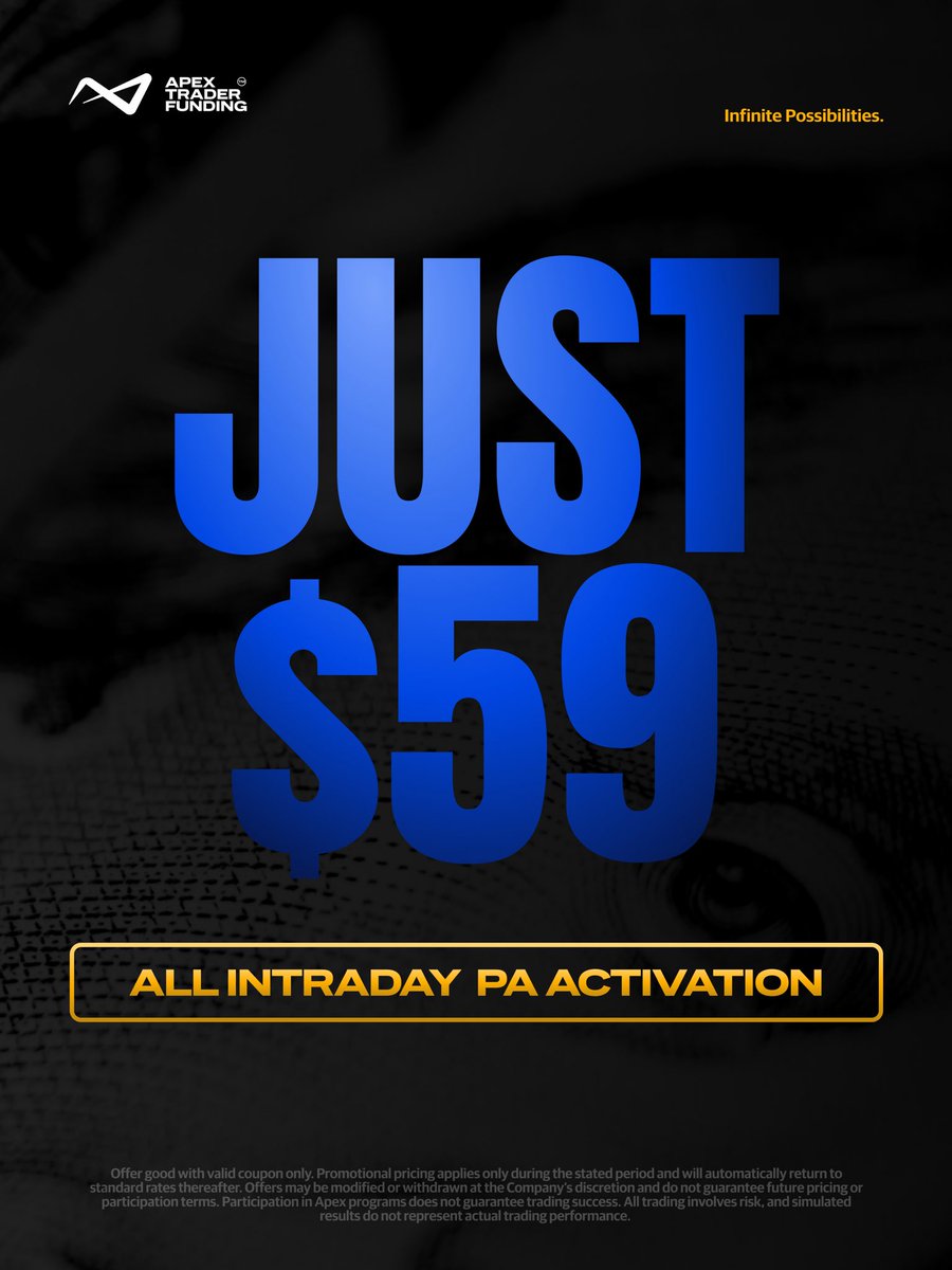 ApexTradeFund's tweet photo. Apex is going 90 / 90 / 90.
 
90% OFF all Accounts!
$90 Legacy PA Activation — All Sizes!
$90 EOD PA Activation — All Sizes!
BONUS: $59 Intraday PA Activation — All Sizes! https://t.co/gDzKCG1CdY