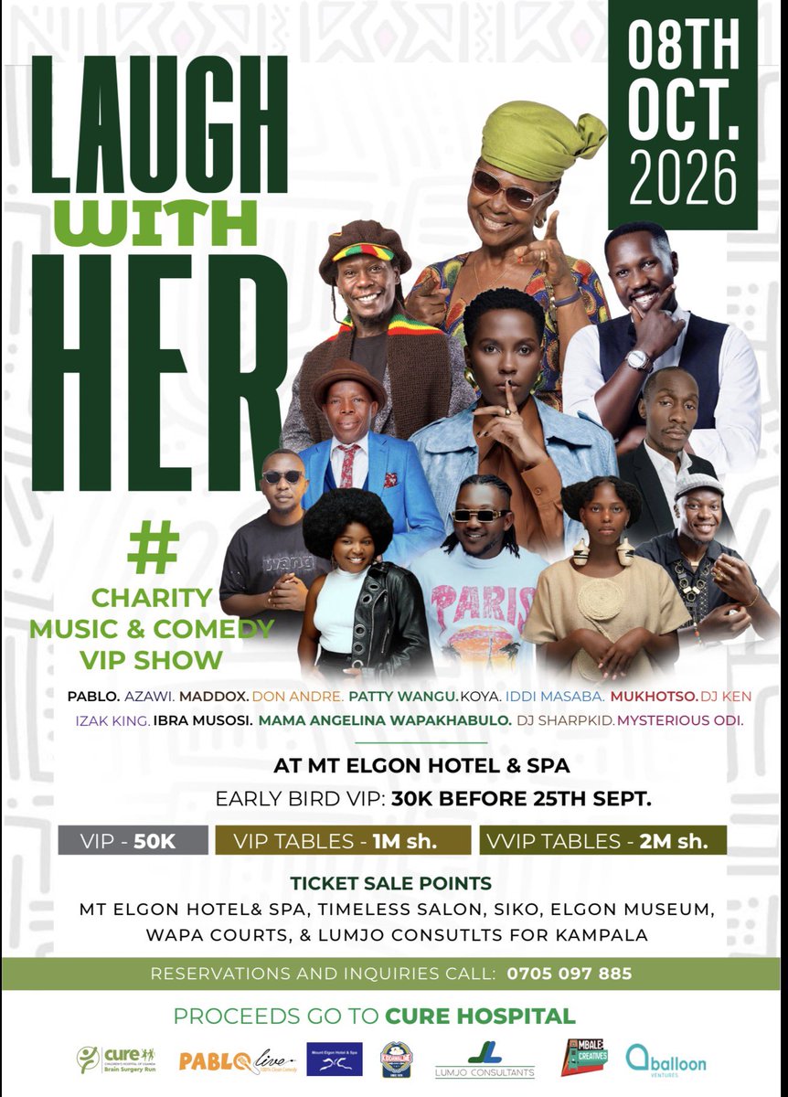MR_IZAKKING's tweet photo. A CHARITY MUSIC &amp; COMEDY VIP SHOW - 
Lets come through 8th Oct for LaughwithHer Mayi Angelina Wapakhabulu 
All proceeds will go to CURE Children’s Hospital of Uganda to support neurological surgeries.Come, have a great time, and support a worthy cause. ❤️ https://t.co/AvtiWgvHWa