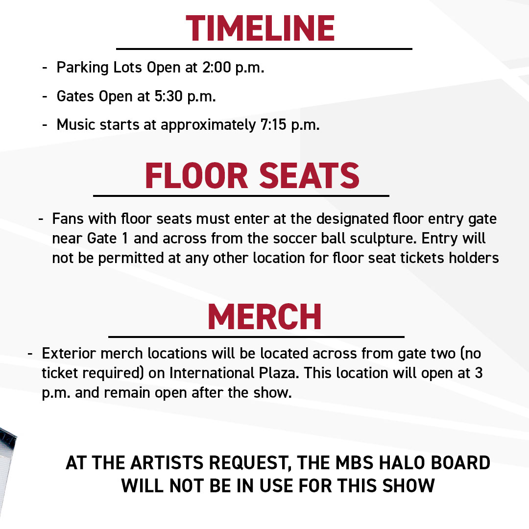 MBStadium's tweet photo. Everything you need to know ahead of Karol G on Thursday night! https://t.co/cssMiocCA5