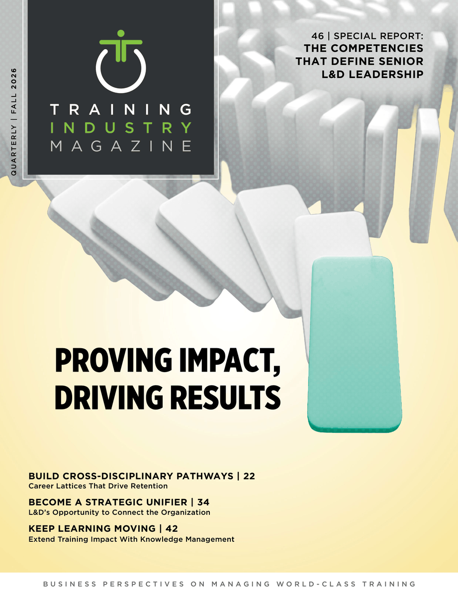 TrainingIndustr's tweet photo. The Fall 2026 issue of Training Industry Magazine is live!

This issue, we take a closer look at how L&amp;D can build training strategies that carry learning into the work itself.

Swipe for a preview of the issue, then head to the site to read more: https://t.co/6fbqmmXSuJ https://t.co/N21FlGLyul