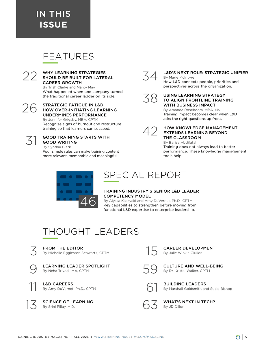 TrainingIndustr's tweet photo. The Fall 2026 issue of Training Industry Magazine is live!

This issue, we take a closer look at how L&amp;D can build training strategies that carry learning into the work itself.

Swipe for a preview of the issue, then head to the site to read more: https://t.co/6fbqmmXSuJ https://t.co/N21FlGLyul