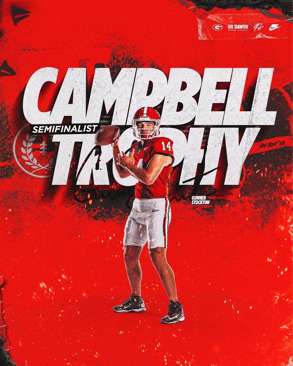 GeorgiaFootball's tweet photo. Gunner Stockton has been named a semifinalist for the 2026 William V. Campbell Trophy! https://t.co/wcg8fZlq1s