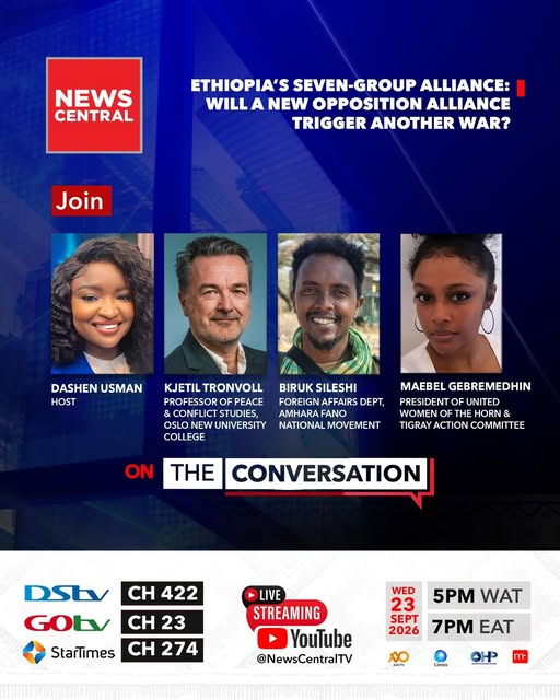 AmharaGuard's tweet photo. "Ethiopian's Seven Group Alliance, will a new opposition alliance trigger another war?"
AFNM Foreign Affairs Department Head, Fano Biruk Sileshi will weigh in this upcoming discussion.
Tune in 5PM WAT(Lagos time), 7PM EAT (Addis Ababa time)
On @NewsCentralTV on The Conversation Show with Host Dashen Usman
#ForwardFano
#SemperParatus