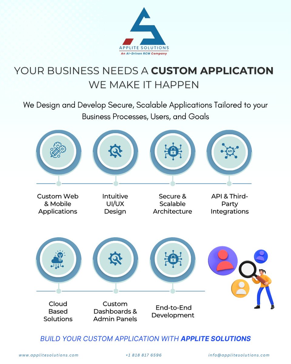 Applite_LLC's tweet photo. Your business isn’t one-size-fits-all. Your technology shouldn’t be either.
Build a custom application designed around your workflows, users, integrations, and growth goals with Applite Solutions.
#CustomSoftware #AppDevelopment https://t.co/50kF4blBAc