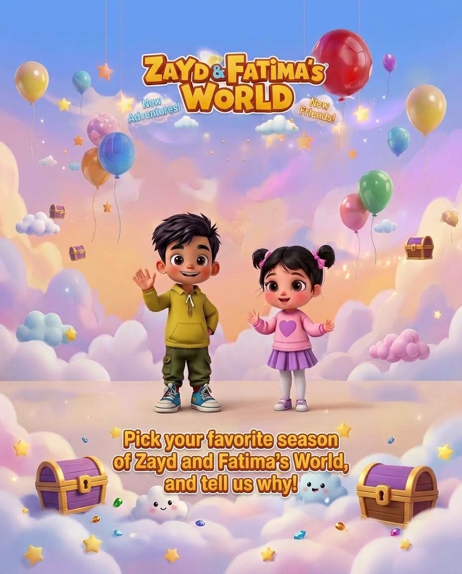 jinntvofficial's tweet photo. From magical discoveries to unforgettable adventures, Zayd and Fatima’s journey keeps growing! 🌟🎁
Which season is your top favorite? Drop your favorite moments and episodes in the comments below! 👇 ✨
#ZaydAndFatimasWorld #JinnTVKids #KidsCartoon #3DAnimation #ParentingFun https://t.co/CX7Rr6Tvjg