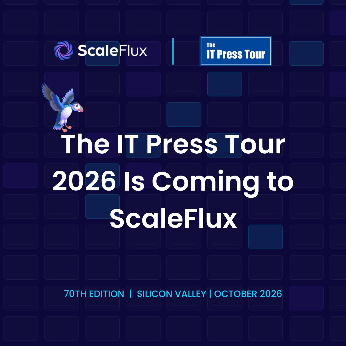 ScaleFlux's tweet photo. The 70th edition of @ITPressTour is coming to Silicon Valley, with a stop at ScaleFlux.

We’ll discuss the challenges shaping AI infrastructure and share how ScaleFlux is making data movement across storage and memory more efficient.

https://t.co/AWXAkLfjEP

#ITPT https://t.co/N6OLq1d4TJ