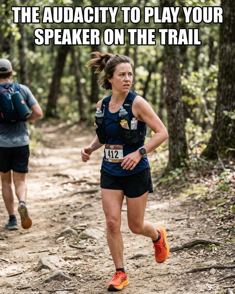 ReneeKilloryg7's tweet photo. Not me trying to find inner peace while someone blasts Pitbull behind me. The trail is for suffering in silence. What’s the weirdest thing you’ve heard on a run? Secret drop coming for the real ones. https://t.co/bC1MnYPC1P