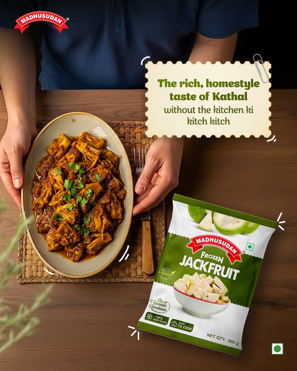 FletcherGenao's tweet photo. Some dishes instantly take you back home. Kathal ki Sabzi is one of them. The only downside is the sticky, messy prep. With Madhusudan Frozen Jackfruit, enjoy its rich, homestyle taste without the effort—just comfort in every bite. https://t.co/Sg19NAKNHo