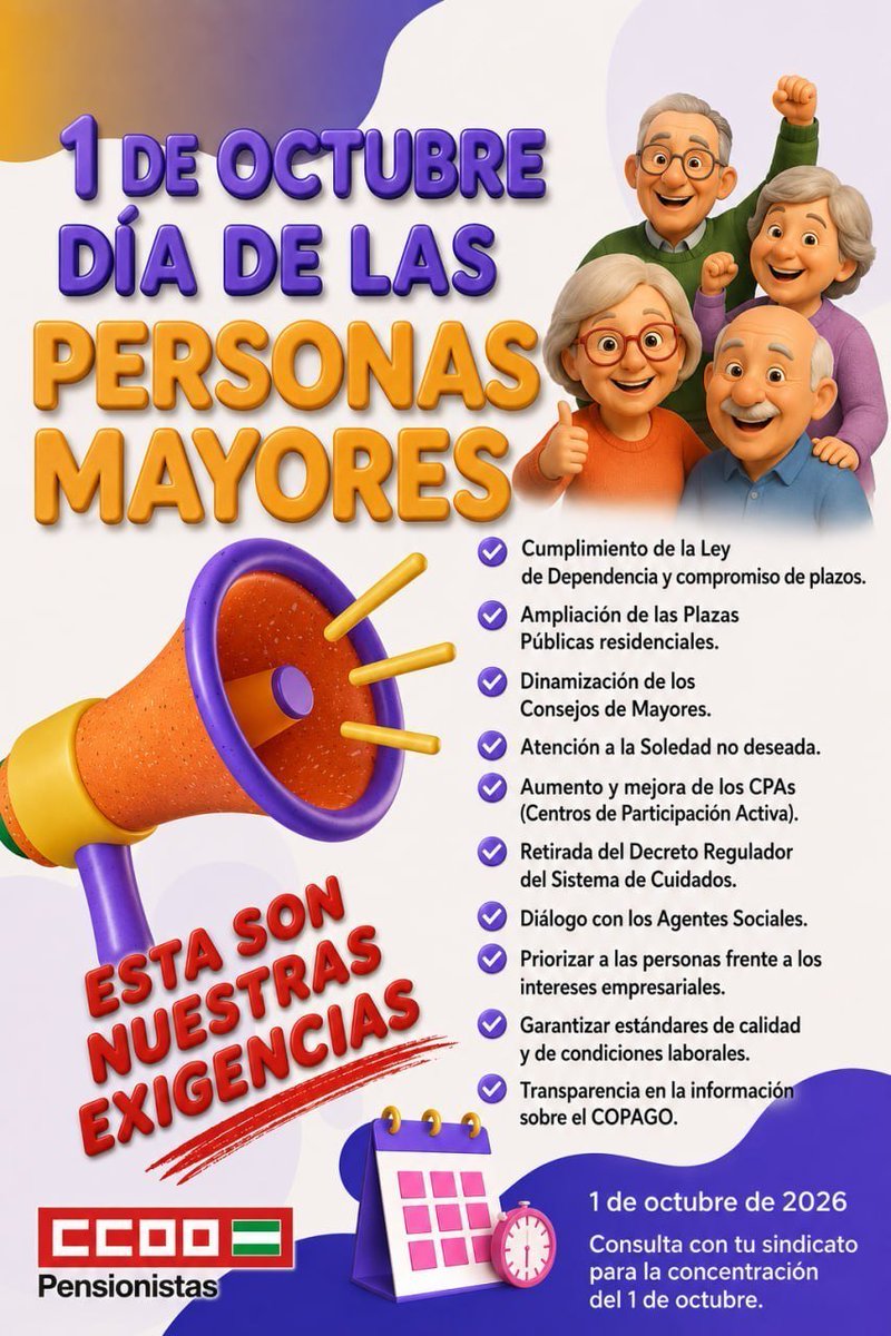 ccoohucs's tweet photo. 🙌 Este 1 de octubre, salimos a la calle en el día de las personas mayores, apoyando a CCOO Pensionistas en #Andalucía y junto a CCOO Andalucía

▶️ La Ley de #Dependencia tiene que cumplirse
▶️ Queremos mejores servicios públicos para los y las mayores https://t.co/HD6FPUUB4Q