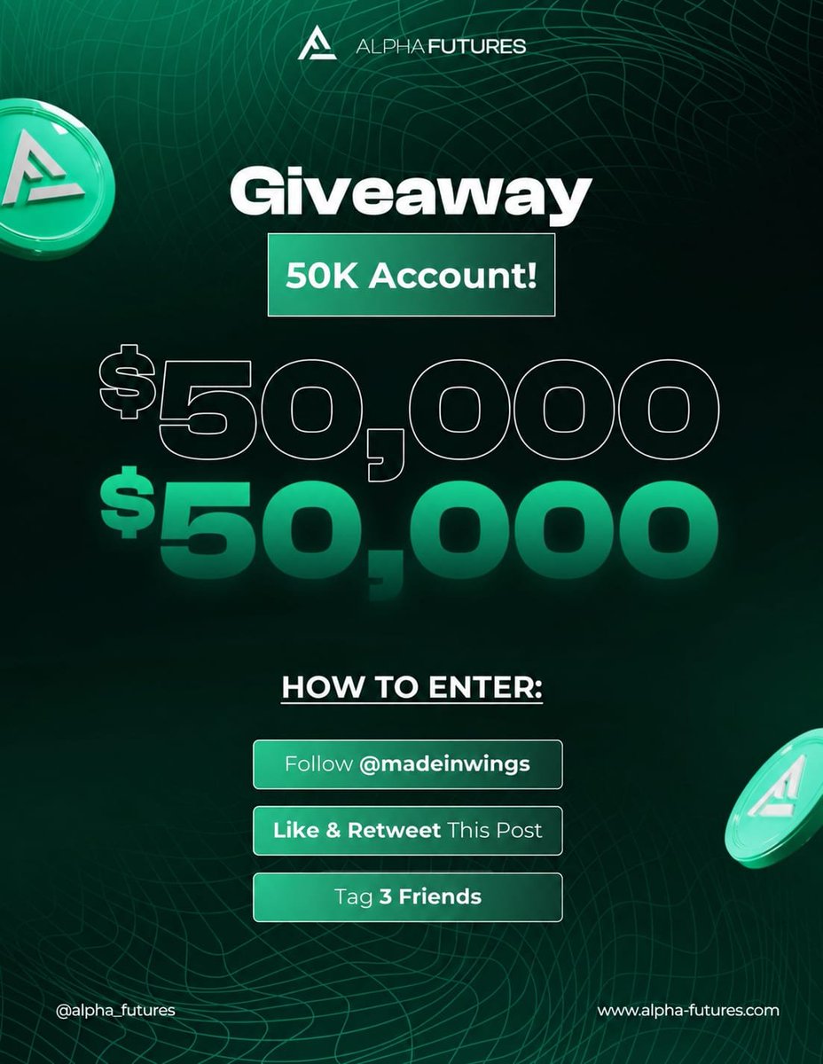 madeinwings's tweet photo. 2 x $50K Alpha Futures Giveaway🎉  

To participate:
—Follow: @madeinwings & @Alpha_Futures_
—Tag 3 traders
—Like & Retweet this post.
—Join https://t.co/7g4fuHrnRc
      ( Drop Proof in CMMNT )

—Also Follow: @PropFirmStars | @Quantivor | @iTrades7

Winners announced in 72 hour's!