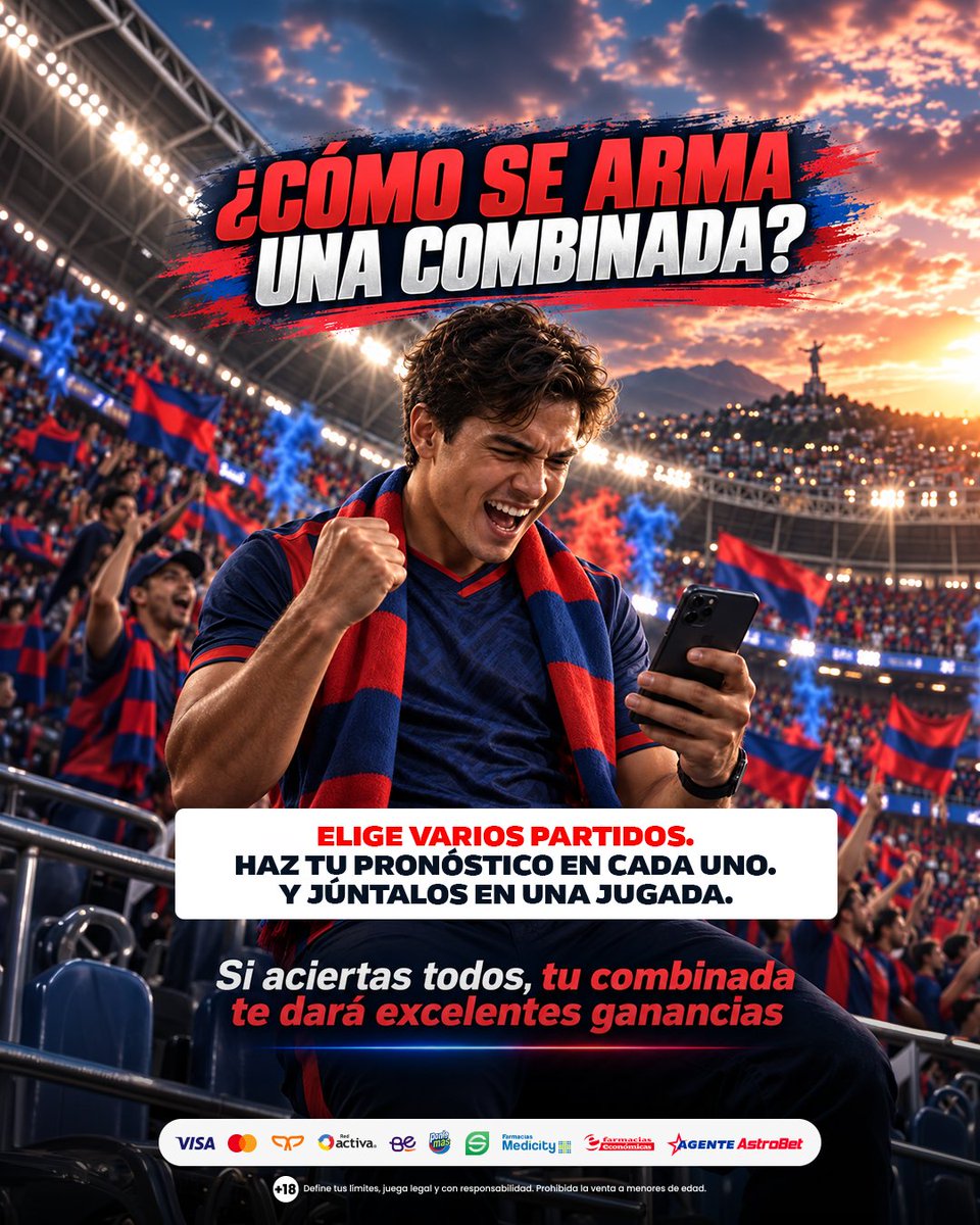 AstrobetOficial's tweet photo. ⚽ Cuando hay varios partidazos, ¿por qué quedarte con uno? Arma tu combinada, junta tus pronósticos y juega todos tus partidos en una sola. 👀
En #Astrobet ganan todos los ecuatorianos. 🇪🇨
#Ecuador #Ecuavoley #LigaColombiana https://t.co/myLUqxAk9b