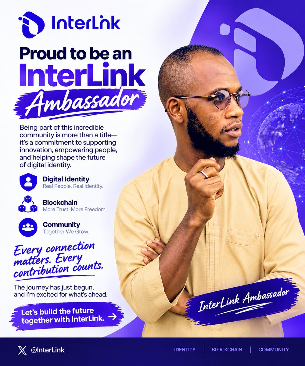 buhariMuhaowew's tweet photo. > Proud to represent the future of digital identity as an InterLink Ambassador. 💜

Every connection we build strengthens our community, and every contribution moves us closer to a more trusted, decentralized world.

This is more than a title

#InterLink #ITLG #ITL #ITLX https://t.co/ndM4KQ5v5T