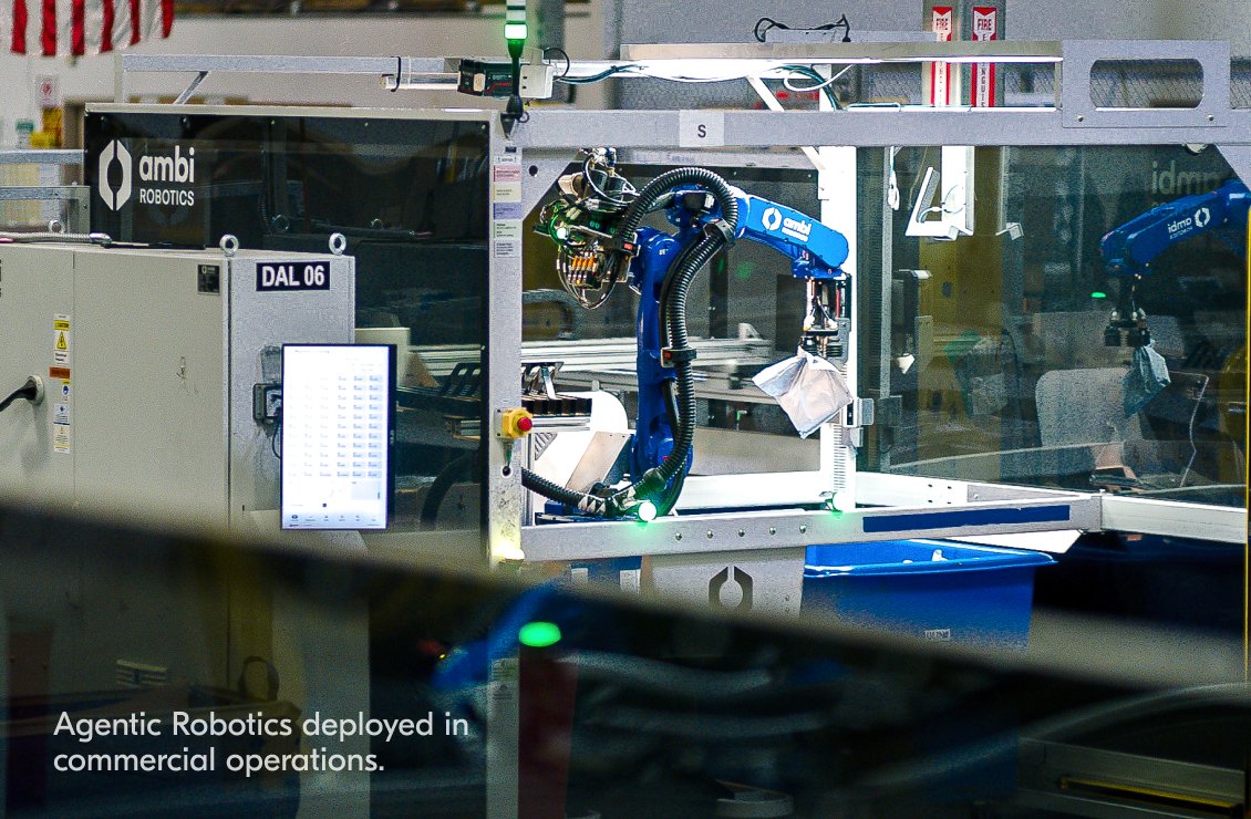 AmbiRobotics's tweet photo. Now running on 30% of our nationwide AmbiSort fleet, the AmbiOS Agentic Robotics Harness is being applied to a number of other production problems and accelerating performance improvements for our customers. 

Read the research: https://t.co/hs5cclvo64 https://t.co/UDWD6Gb9Oj