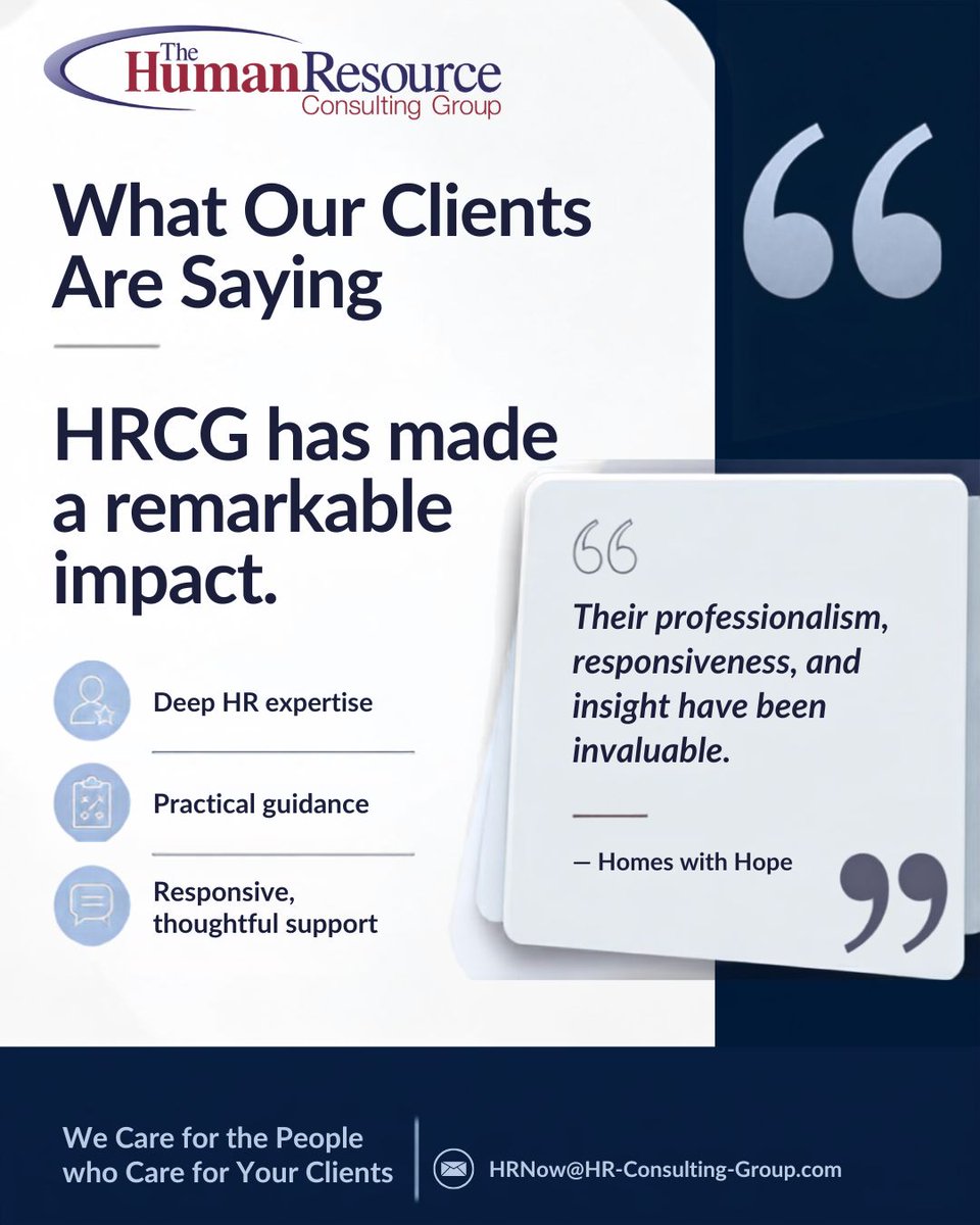 thehrcg's tweet photo. At HRCG, we do more than answer questions. We help make work easier.

Deep HR expertise, practical guidance, and responsive support when it matters most.

#HRCG #HRConsulting #HumanResources https://t.co/vlPYy3VAux