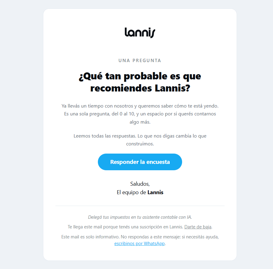 ren_tsx's tweet photo. Hoy empezamos con las campañas de mailing para @lannis_app.

Si bien ya teníamos varios procesos activos, hasta ahora no habíamos trabajado campañas específicas para leads ni para nuestros propios usuarios, especialmente pensando en NPS.

Mandamos las primeras campañas hace un ratito y ya empezamos a recibir respuestas, muy buenas y variadas.

También pusimos en marcha los flujos de leads y winbacks. Y esto recién empieza: más adelante vamos a sumar facturación, deudas, vencimientos y resúmenes.
