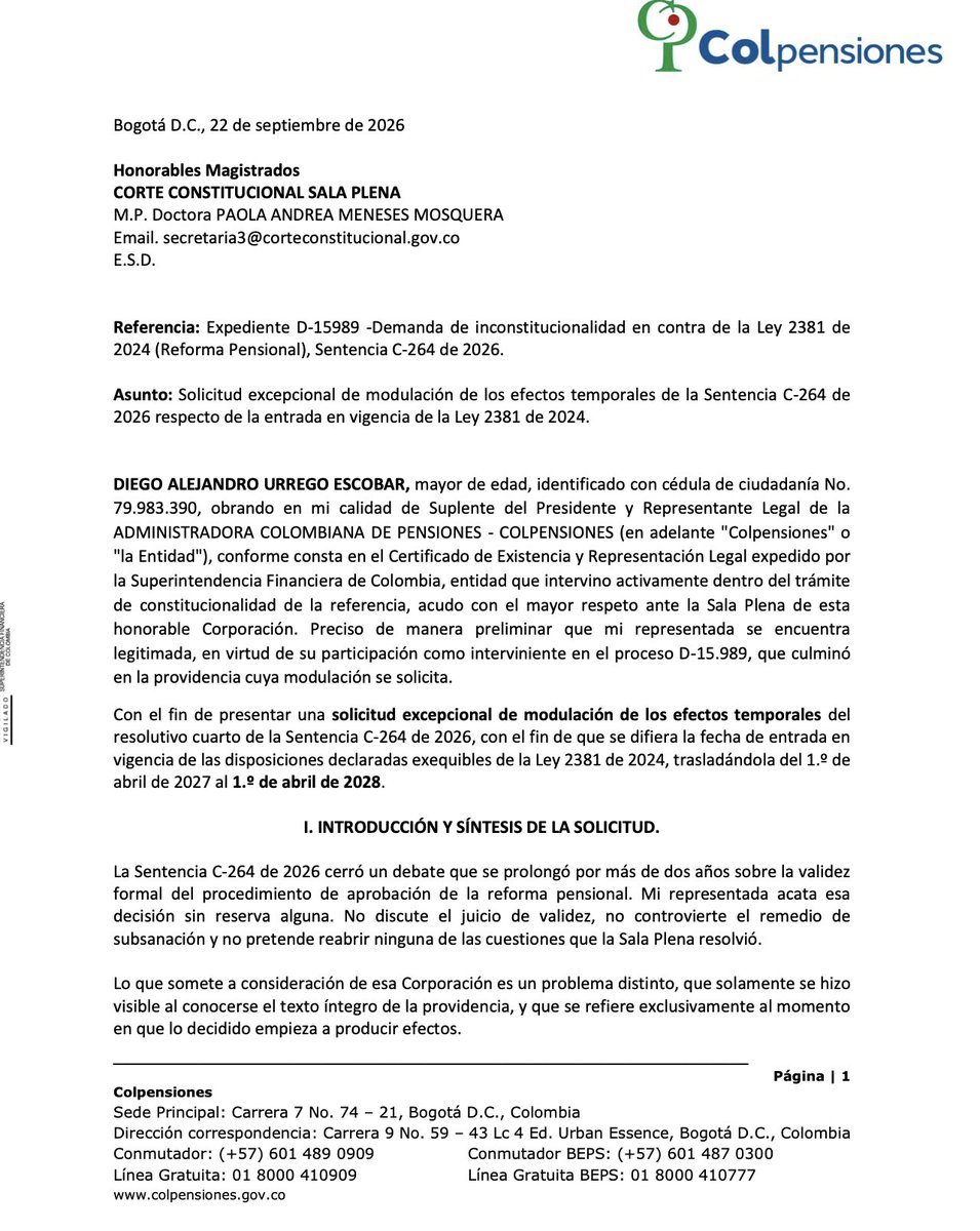 LuisaMercadoD's tweet photo. La entrada en vigencia de la reforma pensional podría aplazarse a abril de 2028. No solo @Colpensiones pidió aplazarla. @MinHacienda dice que Colpensiones necesita $ 5 billones más, que no están presupuestados, y el @BancoRepublica también pidió claridad de cuándo entrará a regir https://t.co/511hJigU4P