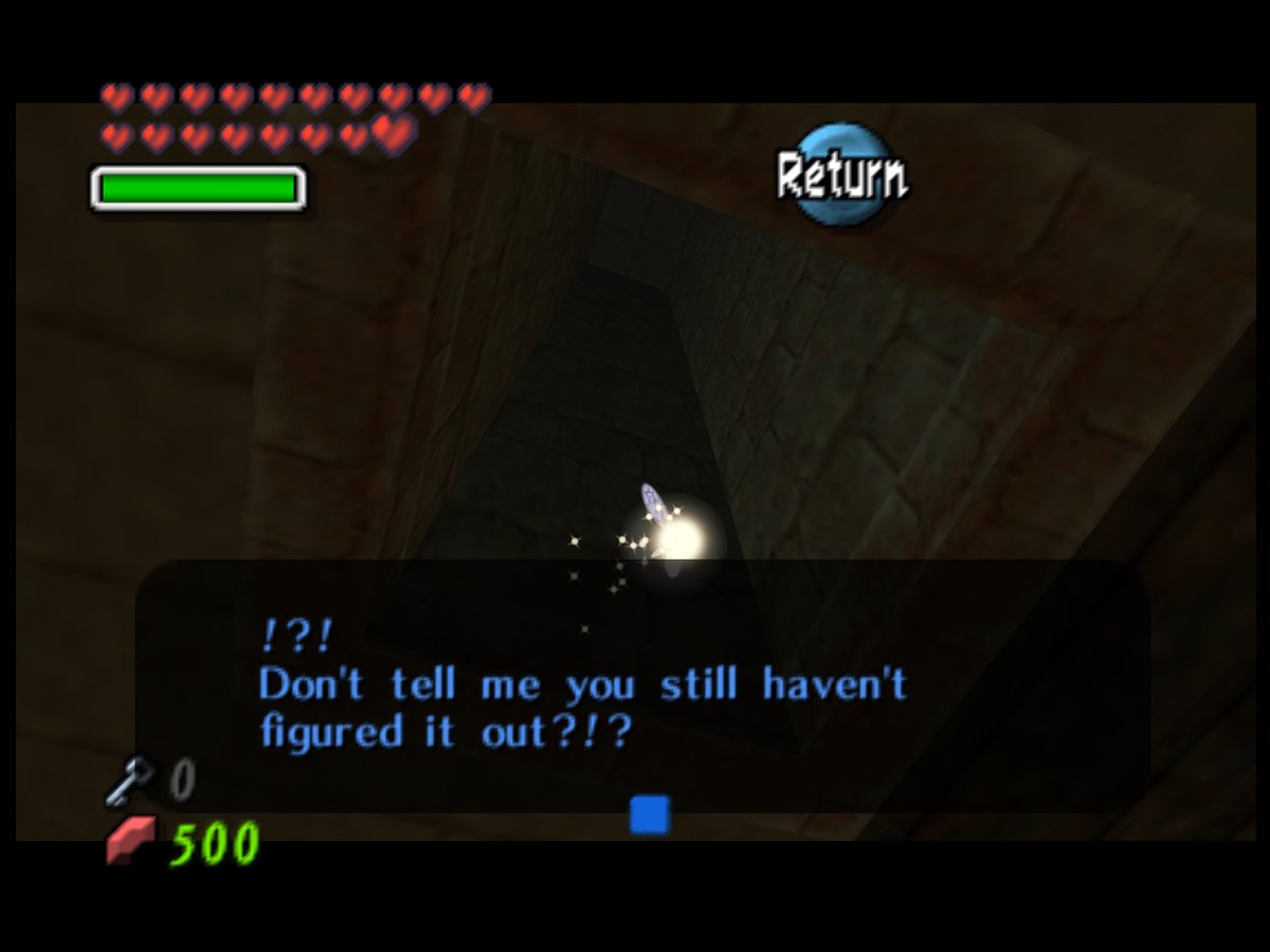 DisableYT's tweet photo. Fun fact: This hint doesn't exist in the Japanese version. The developers knew this puzzle was something players struggled with, and their solution was to make Tatl go "Come on, bro! It's not that hard!" https://t.co/LT8rmH776j