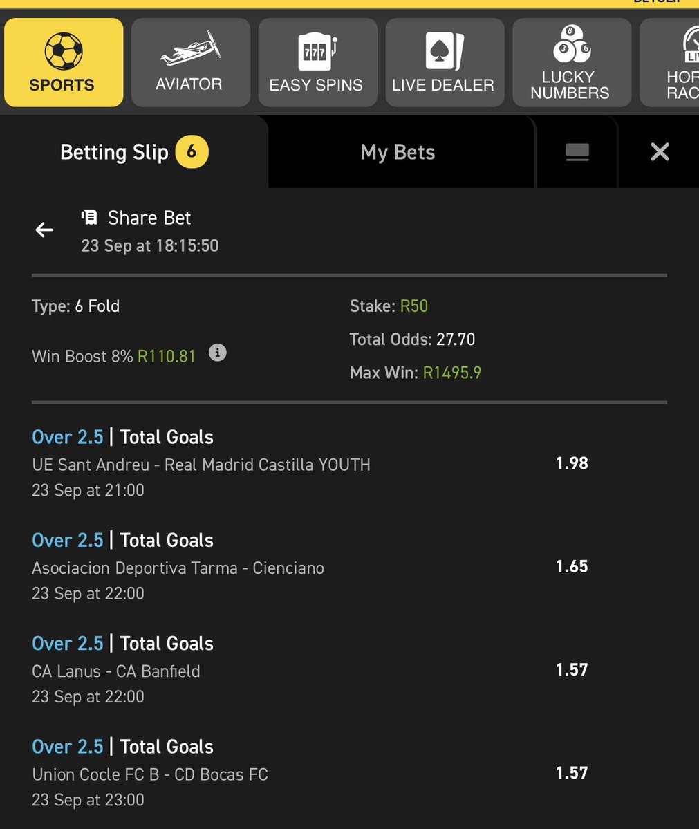 Betting_gurru's tweet photo. 2/3 | 27 odds ๐ต
๐ Bet slip code ๐๐ฝ 03-328786
Copy my betslip: https://t.co/SJLWRB8vwU
Not yet on Easybet?
Sign up using my promo code
๐๐ฝ GURRU50 to get a R50 Sign up bonus + 25 bonus spins ๐ฅ
Join here ๐๐ฝ https://t.co/8GaXTqOKYTโฆ
18 + | T&CS Apply #YellowNation https://t.co/mShR4RM2HY