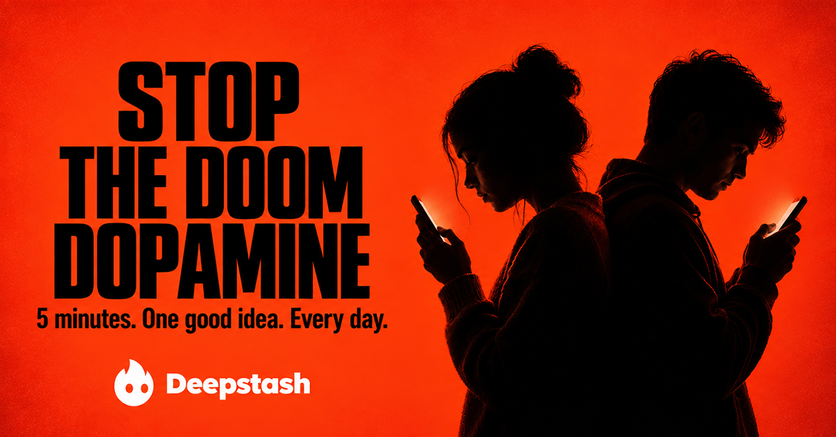 deepstash's tweet photo. You're not addicted to your phone. You're addicted to dopamine. The scroll is just the delivery system. 

Deepstash uses the same mechanic — short, fast, satisfying — but the content actually stays with you.