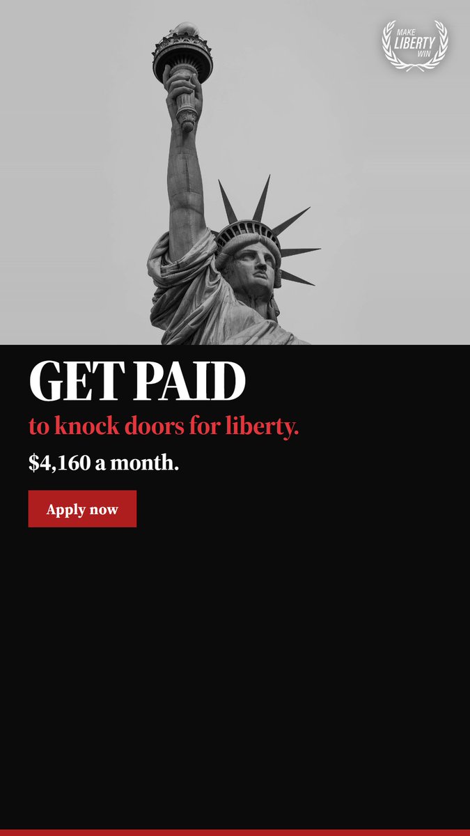 makelibertyw's tweet photo. The socialists are organizing, and we are fighting back! You can get paid $4,160 a month to knock doors for liberty, housing and fuel covered. Apply now.

https://t.co/bjSOAR0DYw https://t.co/7jgPjwkP20
