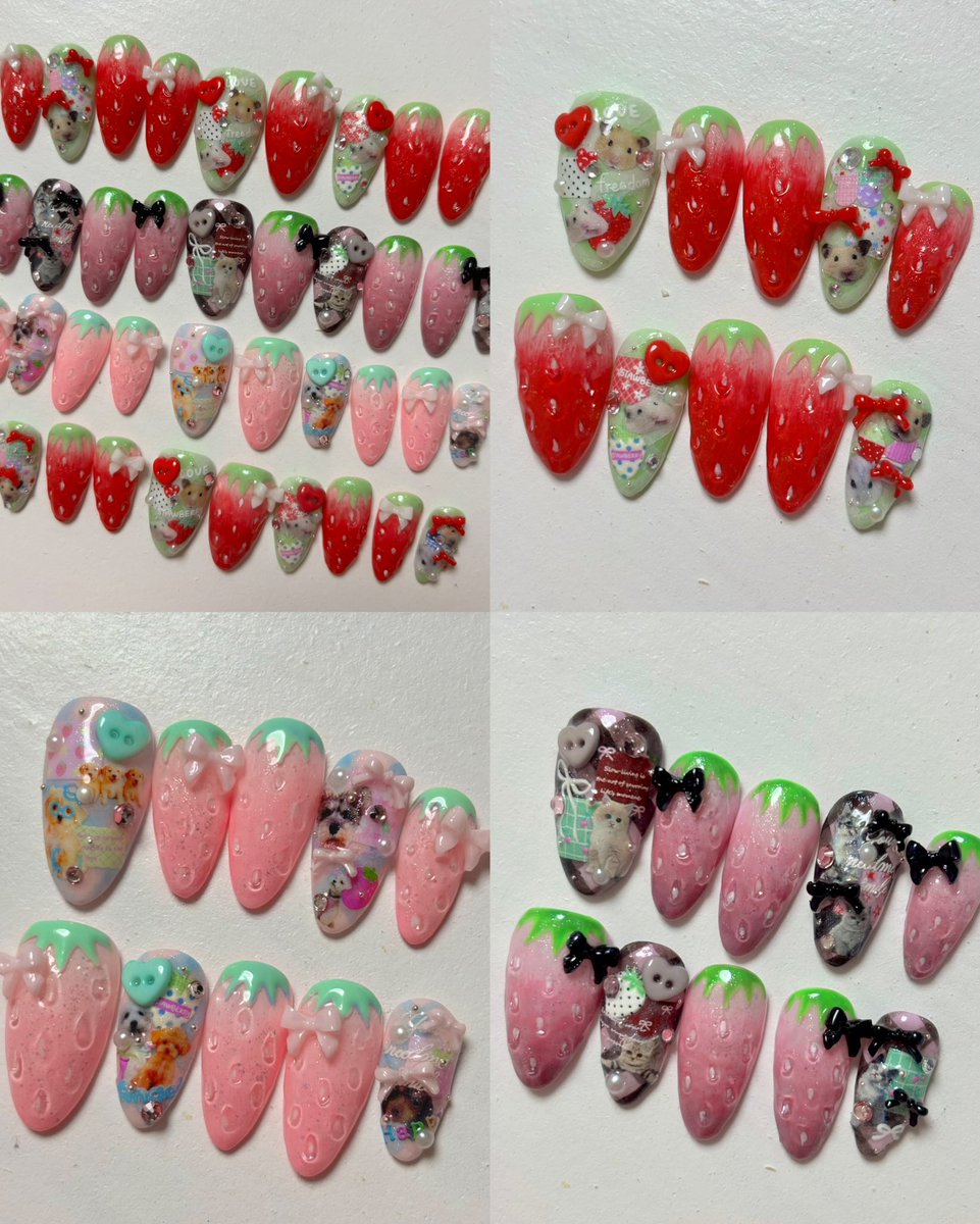 _3ha10_'s tweet photo. #カワクリ文化祭 
 
2日目に販売する🍓ネイルチップです💖
価格4000円サイズはM.Sございます〜！

レッドストロベリー🐹プラムストロベリー🐱ピンキーストロベリー🐶🍓🍓✨
めちゃ可愛いのが9/27にお披露目！！！ https://t.co/zvyfkrAoSc