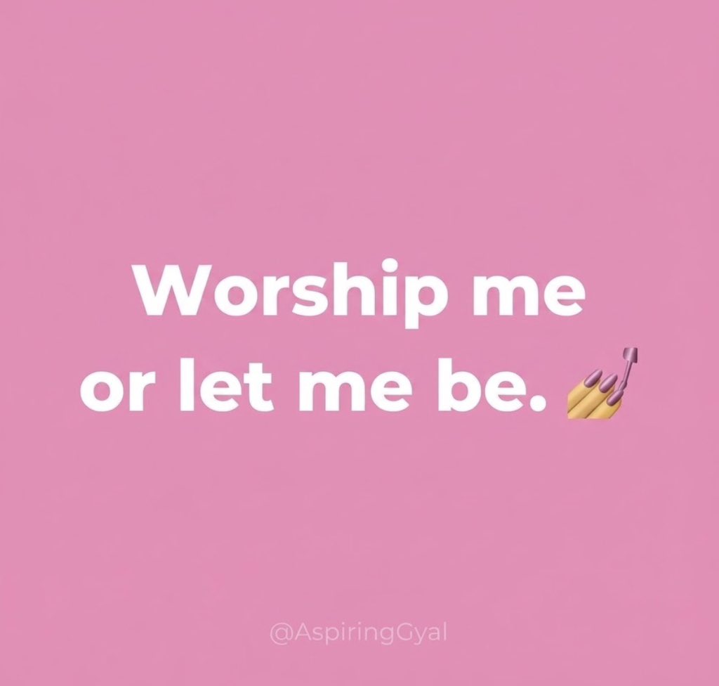 AspiringGyal's tweet photo. Worship me or let me be. Half-hearted energy isn’t in my budget. 👑✨💅 https://t.co/XFRi5uveUF