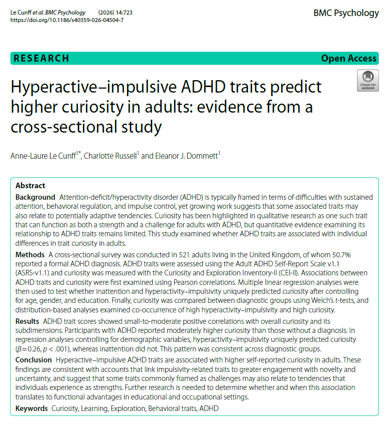 NTFabiano's tweet photo. People high in ADHD traits have an underappreciated advantage.

Curiosity. https://t.co/o7TNnMonei