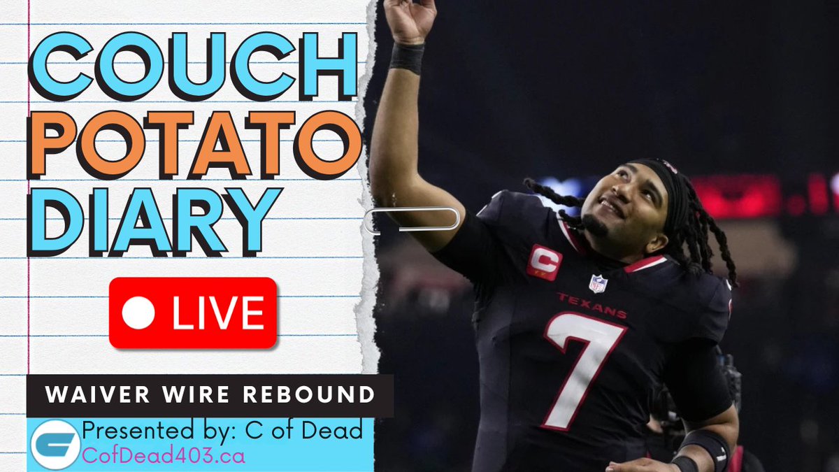 primetimeklein's tweet photo. Couch Potato Diary presented by @CofDead1 is LIVE!

I've got some names to help if you missed your #FantasyFootball Waiver Wire targets. 

Plus, #Flames NAIL it with the new/old jerseys, and the NHL previews continue.

📺 https://t.co/25G8QcgKnZ
🟪 https://t.co/m2rC3roDy9 https://t.co/82K5bdsr2O