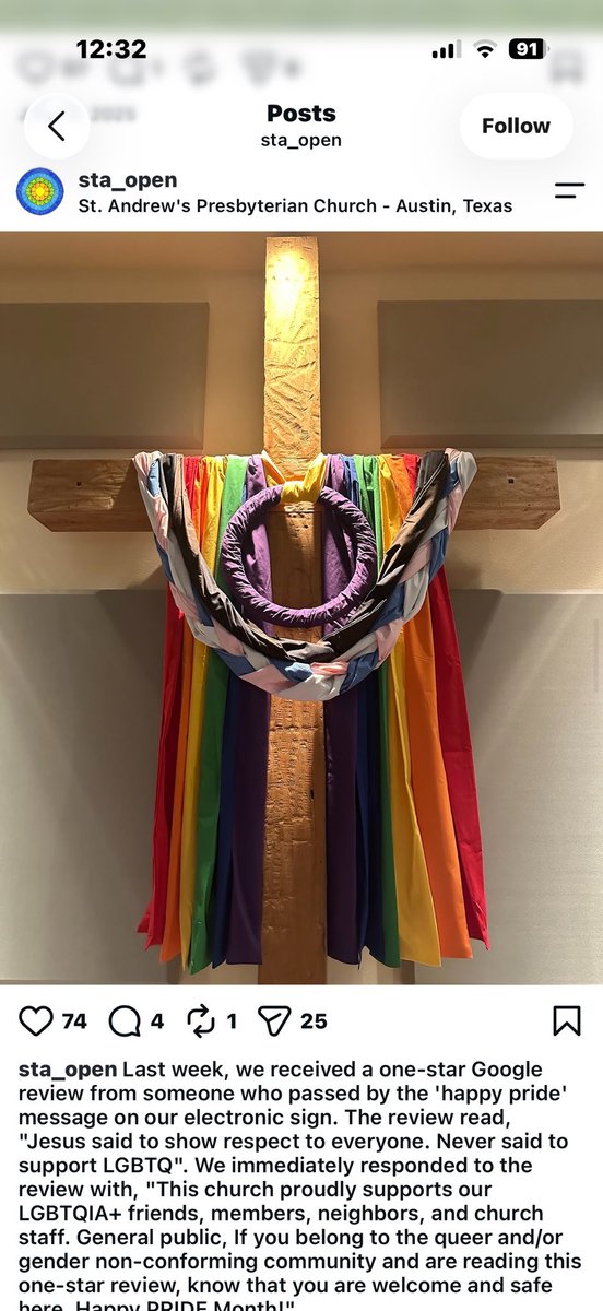 KenPaxtonTX's tweet photo. This is blasphemy.

James Talarico is trying to convince Texans he is a moderate pastor, but this is what his church represents. They boast about hanging a trans flag on the cross and hand out “inclusive” Bibles. https://t.co/EFyAO1RQyZ