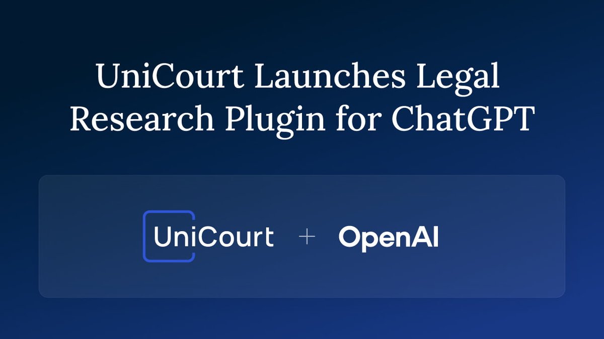 UniCourtInc's tweet photo. #ICYMI: Your case search workflow just got a MAJOR upgrade.

@UniCourtInc has launched a new plugin for ChatGPT, harnessing the power of UniCourt’s comprehensive database and ChatGPT’s #GenAI capabilities to search and locate citable, on-point cases with all details—all without leaving their workflow.

This integration is just one of the many ways we’re bringing #litigation data and insights into the tools legal professionals are already using.

Learn more and start searching smarter: https://t.co/V2mXOPater

#LegalTech #LegalResearch #LegalAI #LegalInnovation
