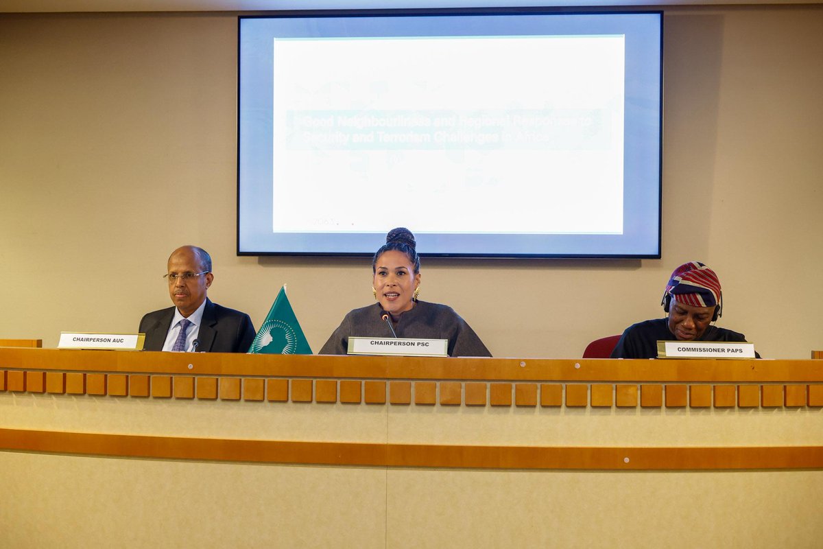 _AfricanUnion's tweet photo. At the Open Session of the African Union Peace and Security Council (PSC) on “Good Neighbourliness and Regional Responses to Security and Terrorism Challenges in Africa,” held in New York on the margins of the 81st Session of the UN General Assembly, H.E. Corrine Amori Brunet, Minister of Foreign Affairs of #Benin and PSC Chairperson for September, and H.E. Mahmoud Ali Youssouf, Chairperson of the AU Commission, @ymahmoudali, called for strengthened African cooperation to address security threats that increasingly transcend national borders.

Minister Brunet underscored that Africa’s response must be guided by the principles of sovereignty, territorial integrity, peaceful settlement of disputes & solidarity among Member States. She noted that while borders define territories & sovereign responsibilities, they are also spaces where communities live, work, trade & maintain family & cultural ties.

She stressed that good neighbourliness is not merely a principle, but a practical necessity for collective security. Even during periods of political tension, neighbouring States must preserve channels for timely information-sharing, security & judicial cooperation, & the protection of legitimate cross-border exchanges.

The Minister also highlighted the importance of listening to communities living in border areas, including ensuring the meaningful participation of women in preventing tensions & informing peace & security decisions. She recalled existing AU & regional frameworks, including the AU Border Programme & the Niamey Convention on Cross-Border Cooperation, stressing that the priority is to better connect & operationalise existing mechanisms rather than create parallel structures.

Chairperson Youssouf welcomed Benin’s initiative to place good neighbourliness at the centre of the PSC’s deliberations. He noted the continued proliferation of armed groups & terrorist movements in parts of Somalia, the Sahel, eastern DRC & northern Mozambique, where porous borders & limited State presence can create vulnerabilities exploited by terrorist & criminal networks.

He highlighted patterns including the recruitment & indoctrination of young people, exploitation of social inequalities, extortion, human & drug trafficking, and illicit financing networks.

The Chairperson reaffirmed the AU Commission’s commitment to strengthening border governance through the African Union Border Programme, & stressed that national efforts alone cannot adequately address threats that operate across jurisdictions.

He underscored the importance of the AU’s Continental Counter-Terrorism Strategic Action Plan & called for stronger coordination among Member States, Regional Economic Communities & Regional Mechanisms, with intelligence-sharing, exchange of experiences, institutional preparedness and prevention of radicalisation at the centre of collective action.

He further emphasised that stronger governance & resilient communities are essential foundations for sustainable peace & security, reaffirming the AU Commission’s readiness to support Member States & regional organisations.

H.E. @AmbMKimani , UN Assistant Secretary-General for Africa, underscored the need to translate good neighbourliness into practical cooperation, including joint action, intelligence-sharing, early warning, harmonised legal frameworks & stronger efforts against terrorist financing & organised crime.

He underscored that Africa’s transnational security challenges require transnational cooperation; transforming borders from zones of vulnerability into bridges of peace, security, trade & shared prosperity.

Read @ https://t.co/u27deya1C4

@AUC_PAPS @UN @UNPeacebuilding