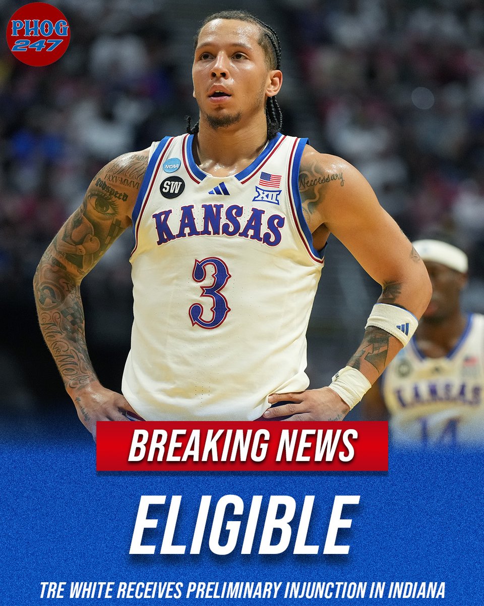 MSwain247's tweet photo. NEW: Tre White has officially received a preliminary injunction, making him eligible for the 2026-27 season (or as long as the trial takes place in Indiana). 

More on the injunction and what it entails: https://t.co/Tuq55YS0Wn https://t.co/w4e0iSHiOy
