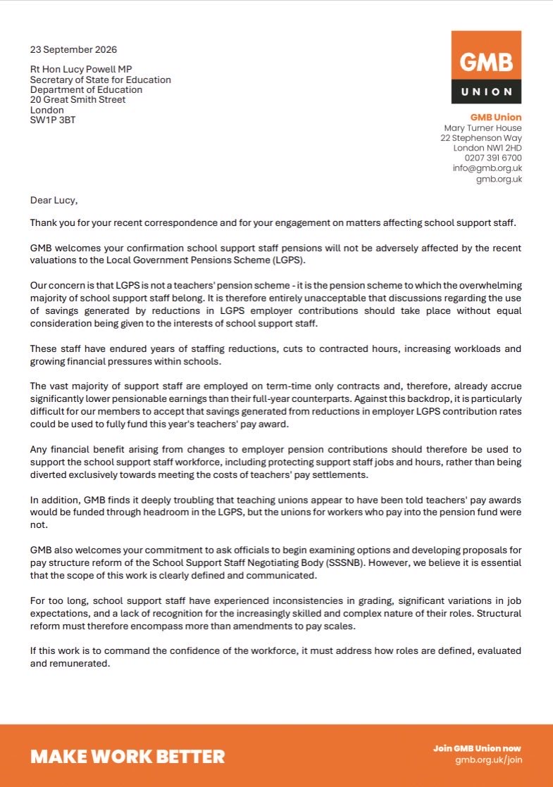 GMB_union's tweet photo. If there’s a surplus in school support staff’s pension scheme - it should go to them. 

Not used to boost teacher’s pay. 

School support staff are the lowest paid education workers.

Why should their pension scheme be misused this way?

Our letter to the Education Secretary 👇 https://t.co/JX9xv46Ii9