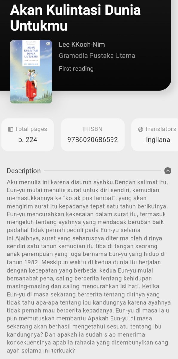 imaluvii's tweet photo. —°•° Currently Reading

📚 Akan Kulintasi Dunia Untukmu
🖊️ Lee Kkoch-nim
🖋️ Iingliana
📖 224
📱PYC Digilib

#luvisreading https://t.co/BRshqkxHJT