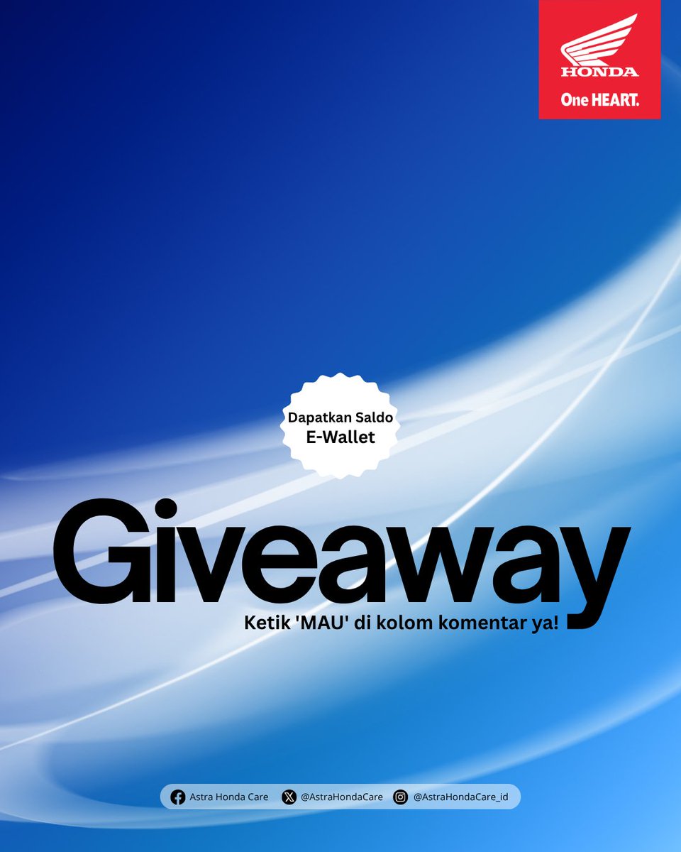 AstraHondaCare's tweet photo. 🎁 GIVEAWAY SEGERA HADIR! 👀🔥

Ada yang udah siap berburu hadiah e-wallet? 💸✨
Sebelum giveaway-nya dimulai, absen dulu yuk!

💬 Komen “MAU” di bawah kalau kamu siap ikutan! 👇

Siapa tahu kamu yang beruntung kali ini 😎🍀
Stay tuned, Brosis! 🏍️❤️

#AstraHondaCare #SalamSatuHATI #GiveawayAHC