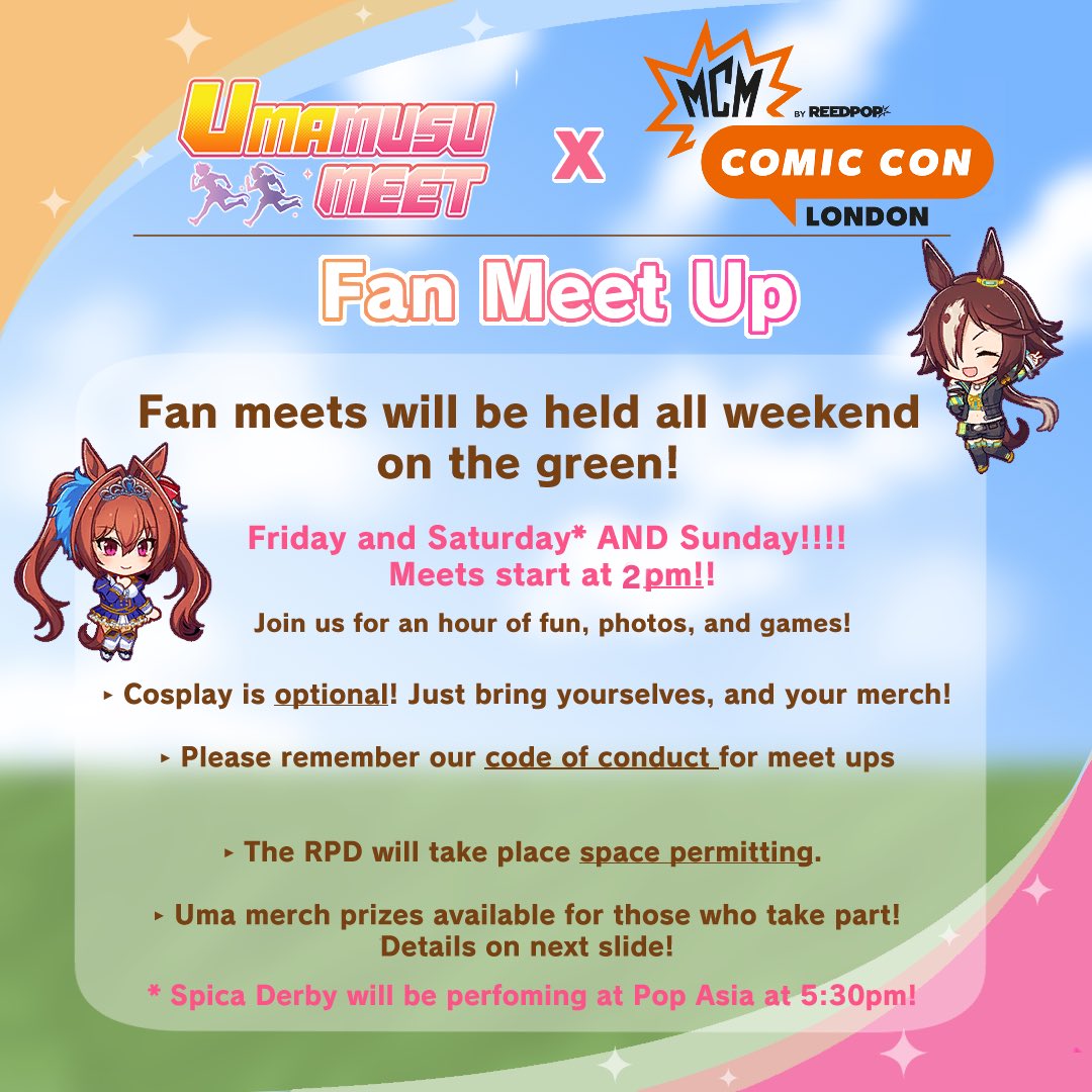 DEM0N10FLEUR's tweet photo. hi !! really excited to announce i will be once again hosting the uma meet up at MCM London next month under our fan group! 

its going to be a busy weekend, but any UK uma fans are welcome to come by and take part or just have a snoop around, no need to cosplay! 🌟 #mcmlondon https://t.co/vrGOOvPrwy