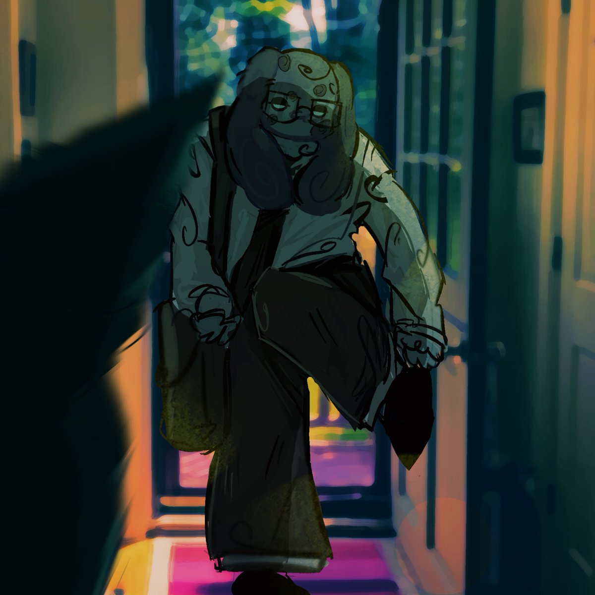 pay2solve's tweet photo. "im home." [Aesop called out as they stepped inside, taking off their shoes by the door]
—
ah, my lovely housemate. what a curious thing it is, to find comfort in the very person i never expected to welcome...
#animalhospital #parodytwt https://t.co/3eOhbjf321