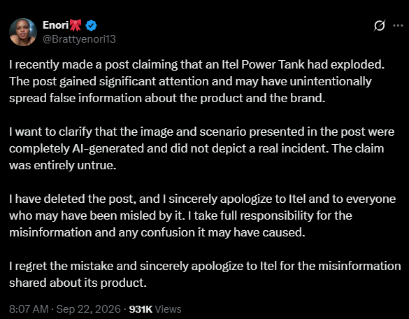 _Onifemi_'s tweet photo. @itelNigeria Just imagine. 

No gree ooo. Apologies doesn't undo the damage. It was her plan all along.

Help reduce idiot clout-chasers on this space by at least 1.

Thanks https://t.co/wGyhZ2Bg8O