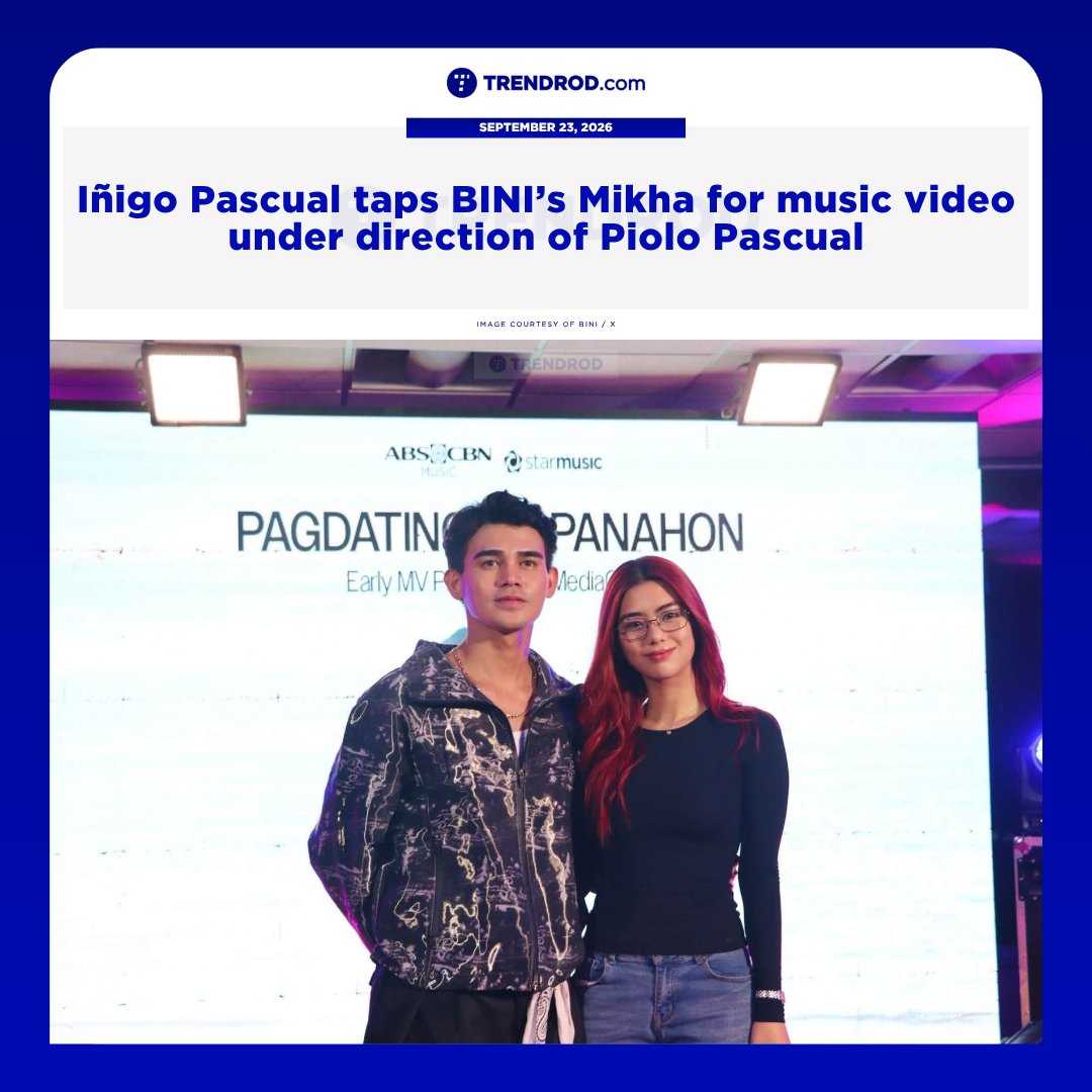 TrendrodPH's tweet photo. Iñigo Pascual features BINI member Mikha Lim in the music video of his newest single entitled 'Pagdating ng Panahon,' which was co-directed by his father and actor-singer Piolo Pascual.
More details in the replies section.
#InigoPascual • #BINI_Mikha • #PioloPascual https://t.co/14zlxpk8lX