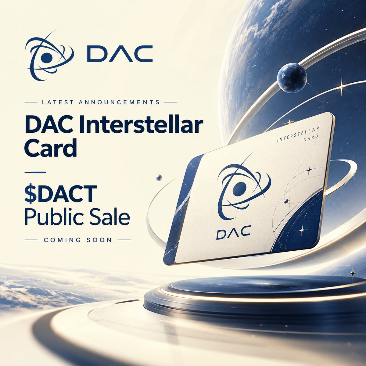 shyzu21's tweet photo. The next chapter of DAC is taking shape. ⚛️

Interstellar Card announced.
$DACT Public Sale on the horizon.

From building the ecosystem to expanding access, DAC keeps pushing forward.

The quantum era is closer than it looks. 🌌

Who’s staying synced?

#DAC #DACT https://t.co/T1YbQLLK21