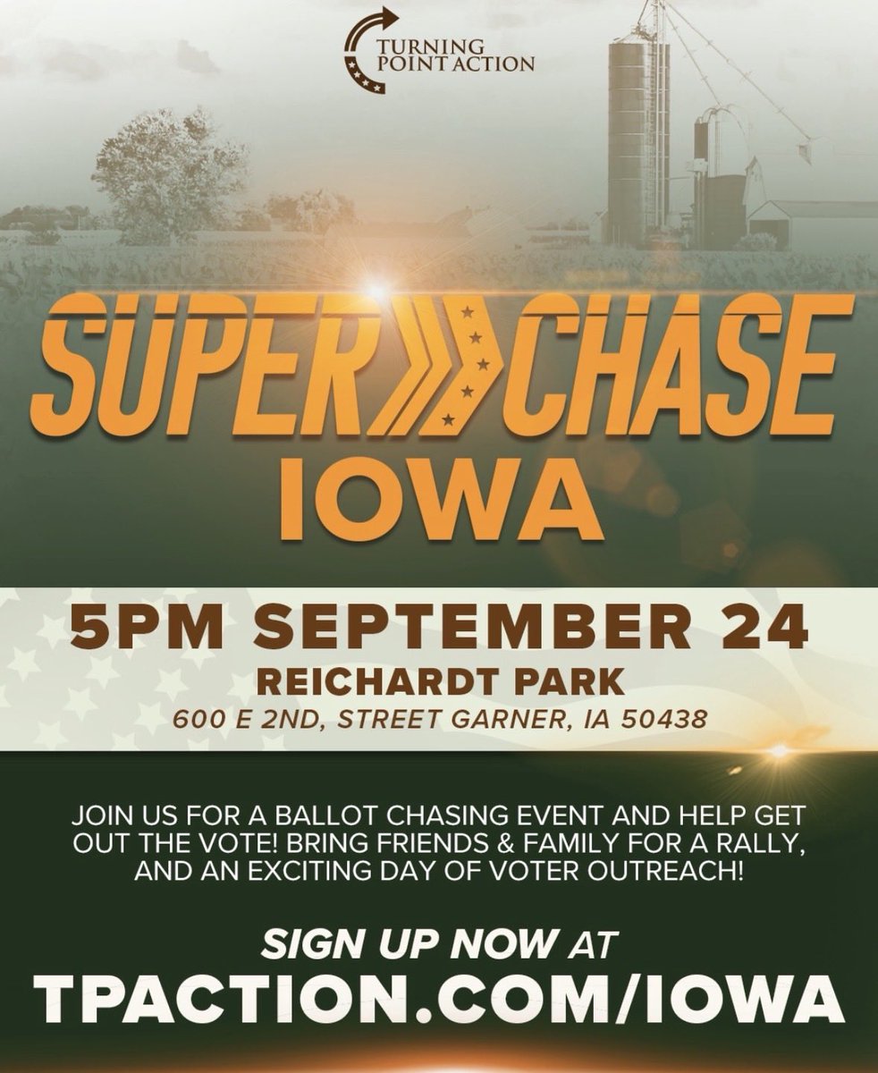JacyWiese's tweet photo. Come join us tomorrow night in Garner for a superchase!

This is how we save Iowa… one door at a time. 
RSVP at https://t.co/7w24Ol1a6K https://t.co/lCrY516zOP